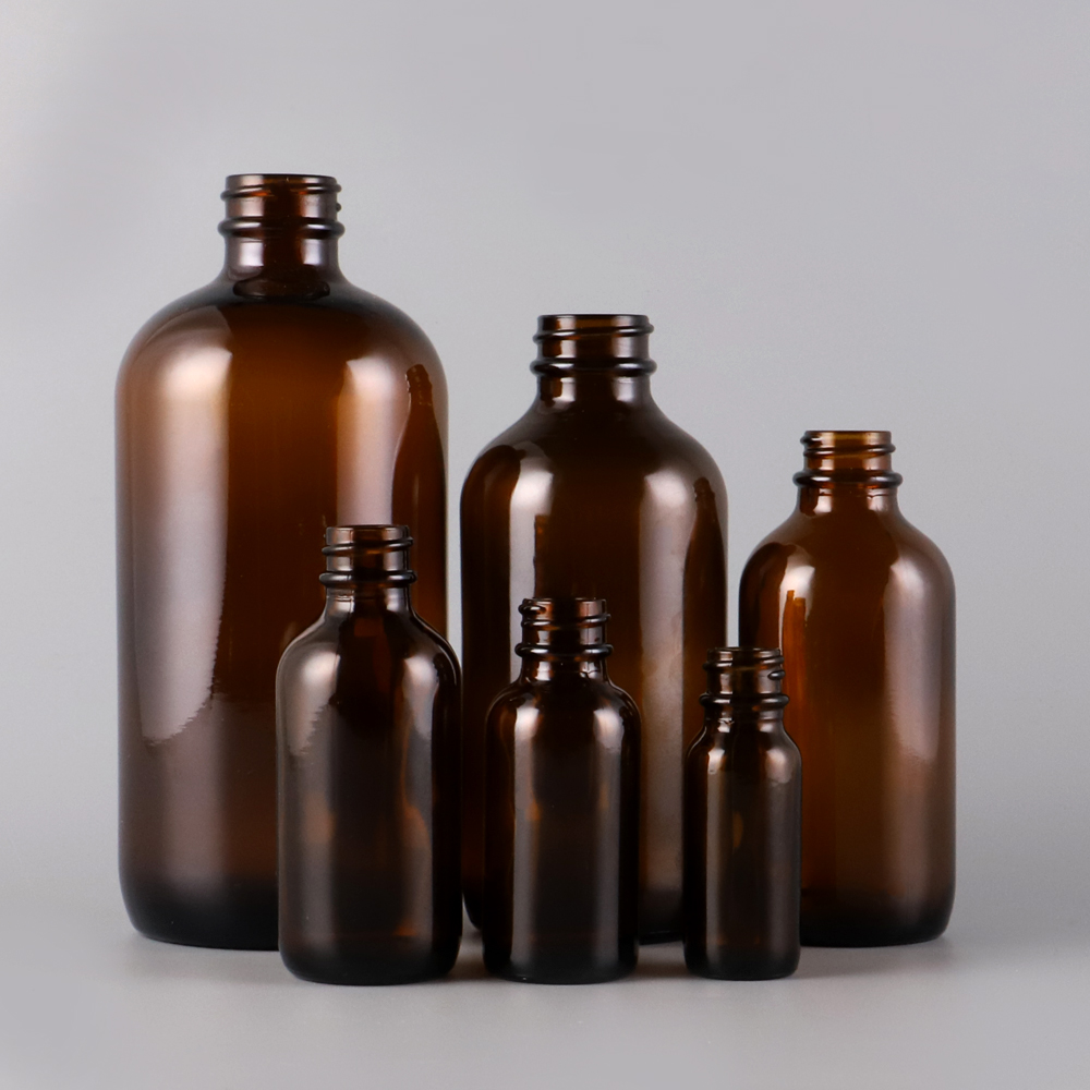 10ml 40ml 60ml 120m 250ml 500ml Empty round boston glass bottle amber glass essential oil bottle