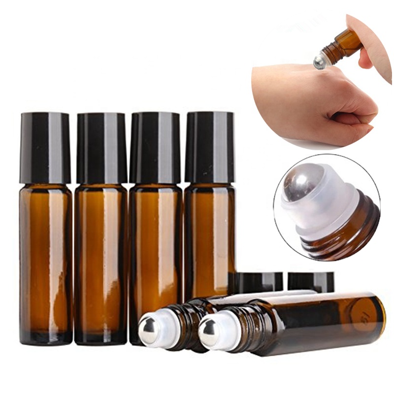 10ml Amber Blue Empty Roll on Glass Bottles Vials with Stainless Steel Metal Roller Ball for Essential Oils Perfume Aromatherapy