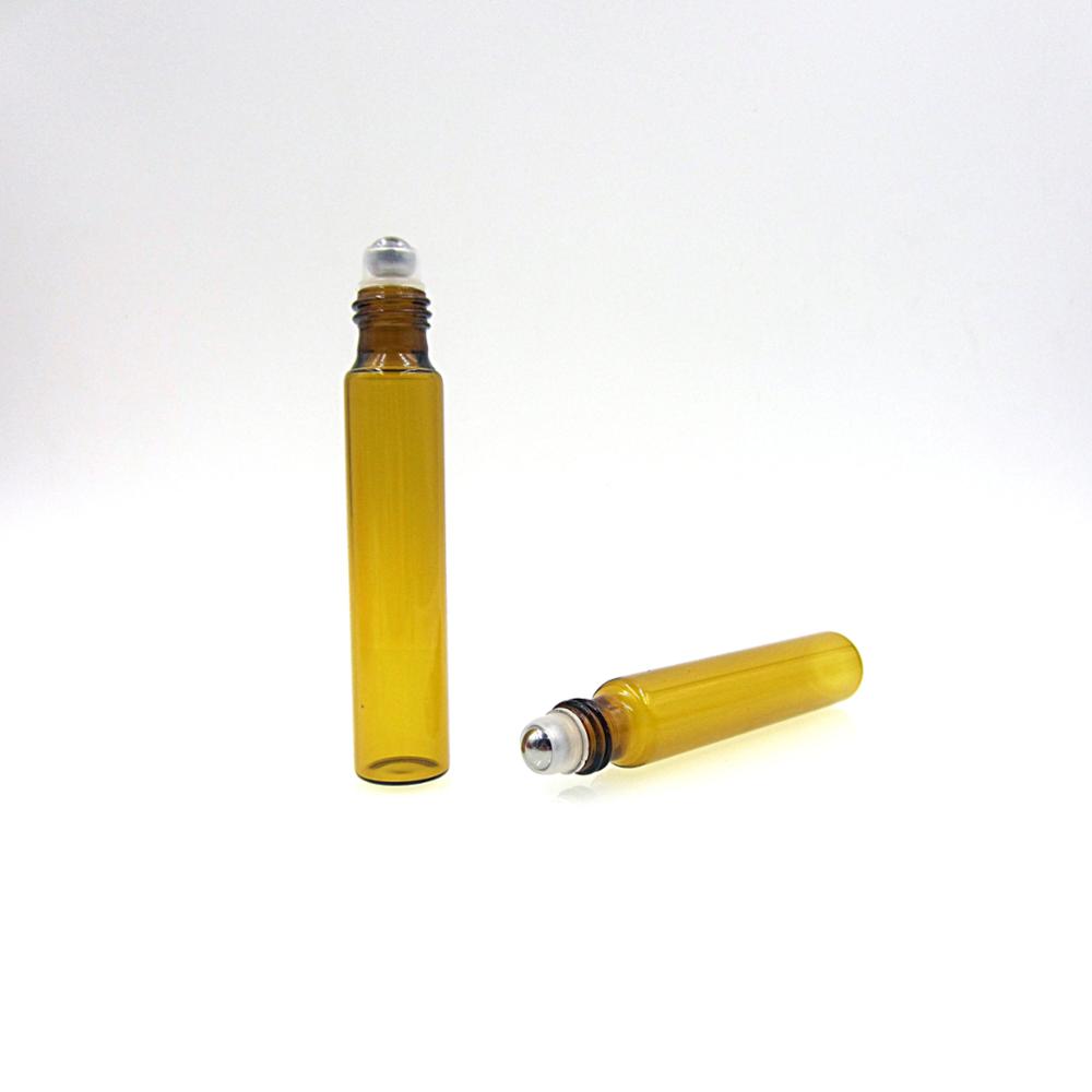 10ml Amber Glass Roll on essential oil Bottles/ medical jar with Stainless Steel Roller Ball