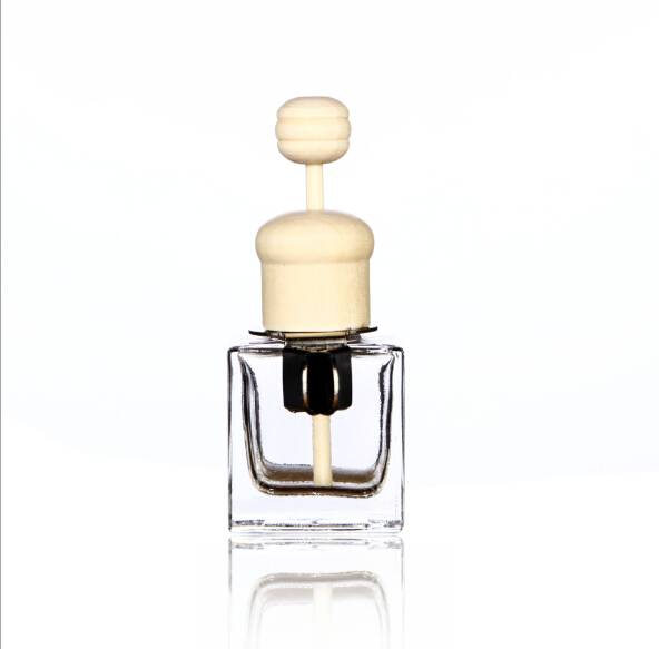 10ml Clear Flat Square Empty Car Hanging Diffuser Glass Perfume Bottle with Wooden Cap for Air Freshener