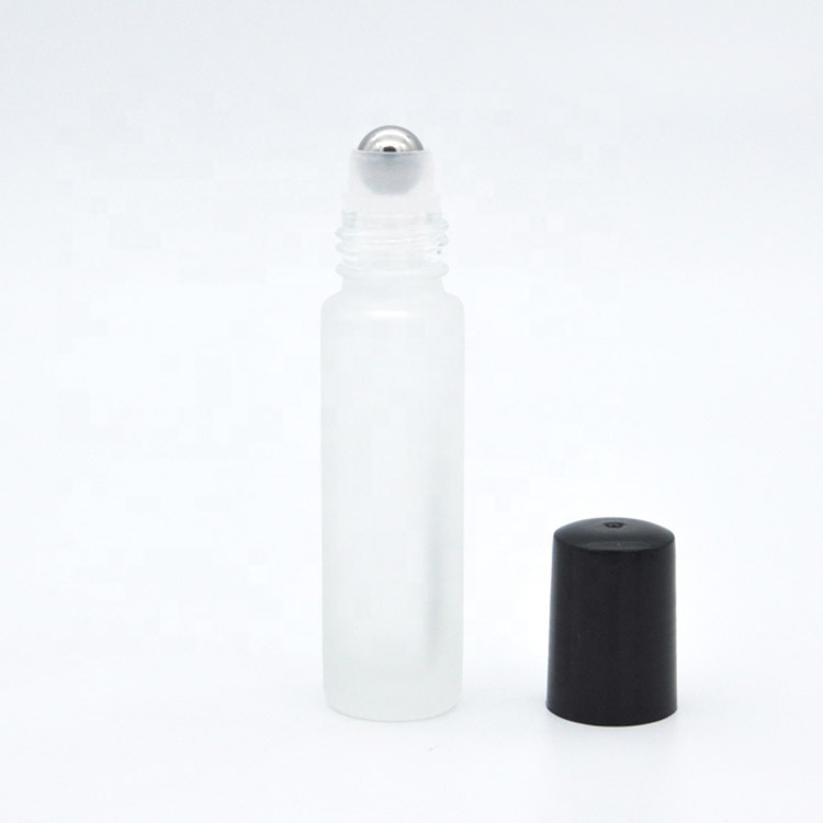 10ml Clear Frosted Glass Roll On Perfume Attar Essential Oil Bottle with Roller Ball Cap Skin care glass bottle