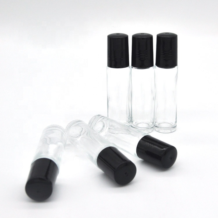 10ml Clear Frosted Glass Roll On Perfume Attar Essential Oil Bottle with Roller Ball Cap Skin care glass bottle