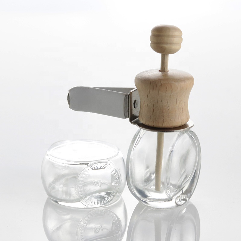 10ml Clear Vent Diffuser Empty Glass Bottle Car Air Freshener Perfume Hanging Bottles With Wooden Lid (CG28)