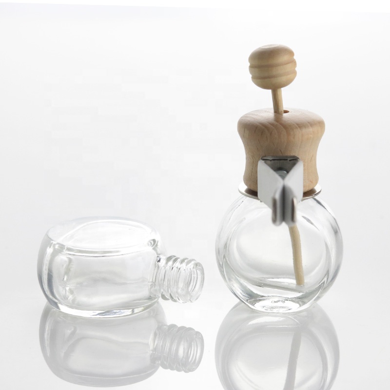 10ml Clear Vent Diffuser Empty Glass Bottle Car Air Freshener Perfume Hanging Bottles With Wooden Lid (CG28)