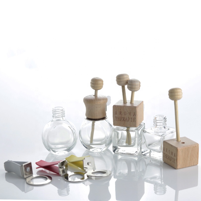 10ml Clear Vent Diffuser Empty Glass Bottle Car Air Freshener Perfume Hanging Bottles With Wooden Lid (CG28)