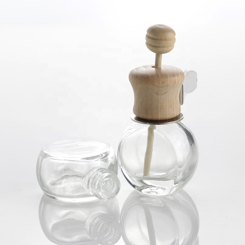 10ml Clear Vent Diffuser Empty Glass Bottle Car Air Freshener Perfume Hanging Bottles With Wooden Lid (CG28)