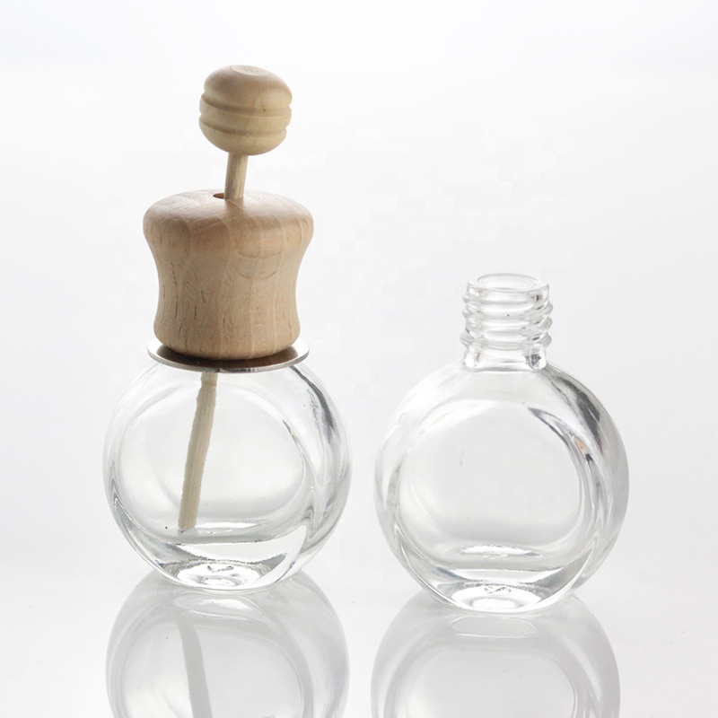 10ml Clear Vent Diffuser Empty Glass Bottle Car Air Freshener Perfume Hanging Bottles With Wooden Lid (CG28)