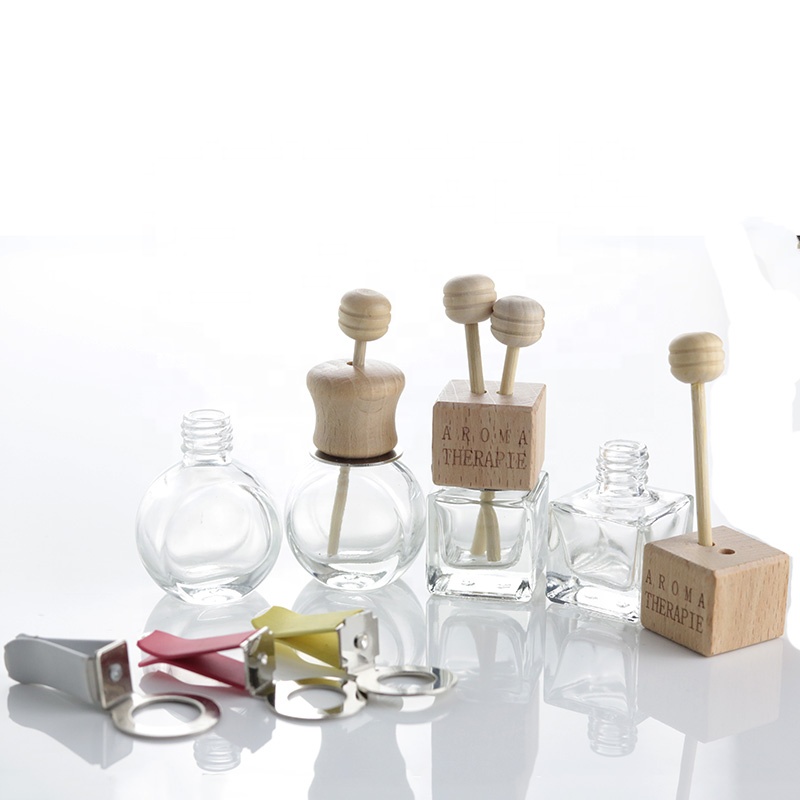 10ml Clear Vent Diffuser Empty Glass Bottle Car Air Freshener Perfume Hanging Bottles With Wooden Lid (CG28)