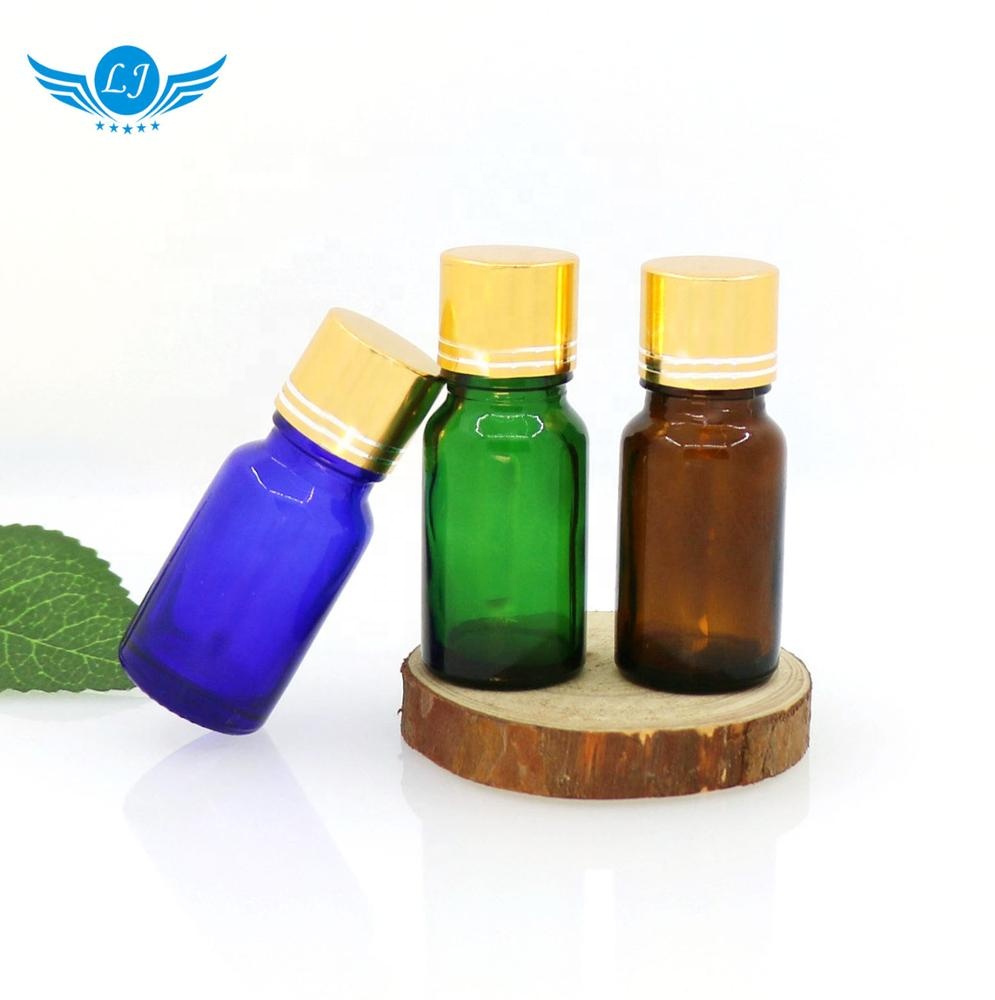 10ml Clear amber matte blue essential oil Round 10 ml Screw Cap Glass attar Bottle with gold line cap