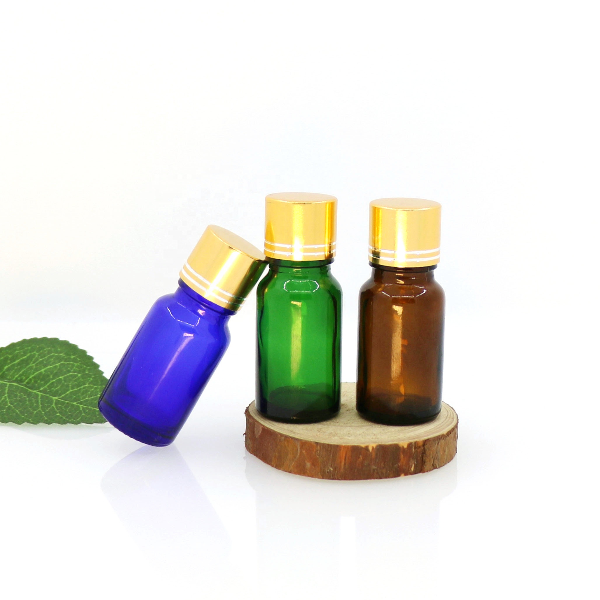 10ml Clear amber matte blue essential oil Round 10 ml Screw Cap Glass attar Bottle with gold line cap