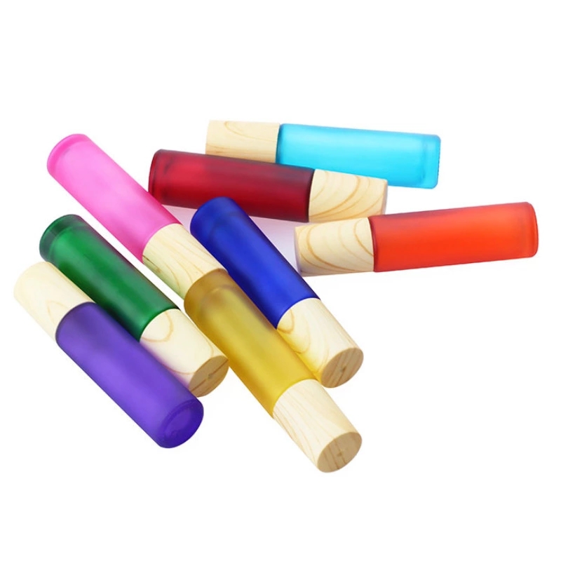 10ml Colored Roller Essential Oil Bottle with Wood Grain Plastic Caps Refillable Glass Roller Bottle Stainless Steel Roller Ball