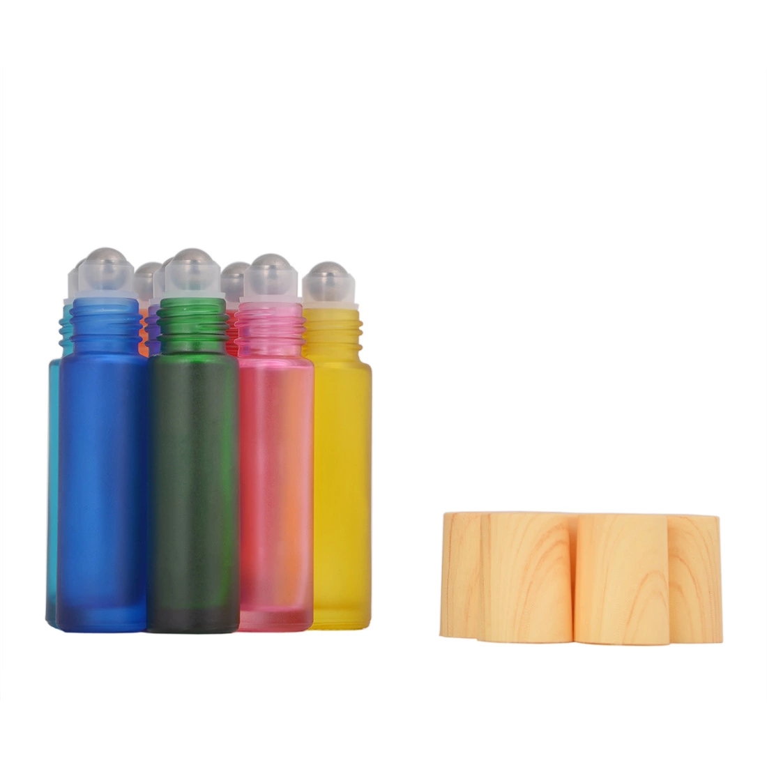 10ml Colored Roller Essential Oil Bottle with Wood Grain Plastic Caps Refillable Glass Roller Bottle Stainless Steel Roller Ball