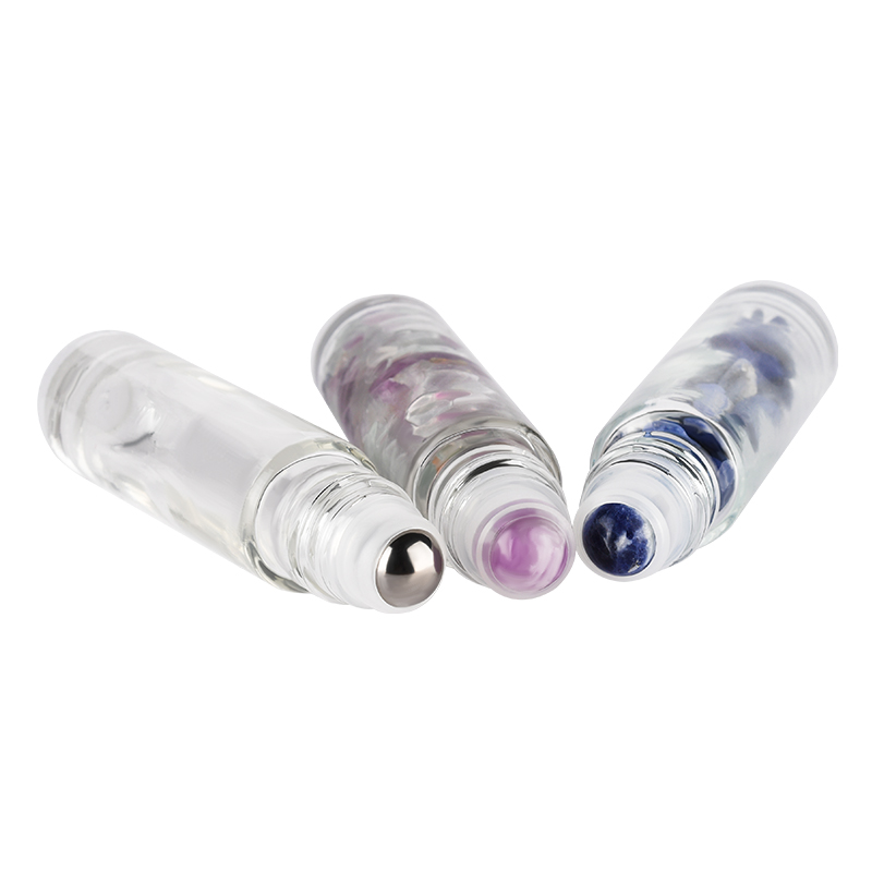 10ml Deodorant Perfume Essential Oils eye cream Clear glass Roll On Bottle with gemstone roller ball