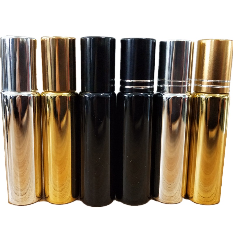 10ml Electroplate UV Glass Roll On Bottle Essential Oil Perfume Glass Bottle Silver Gold Black Color
