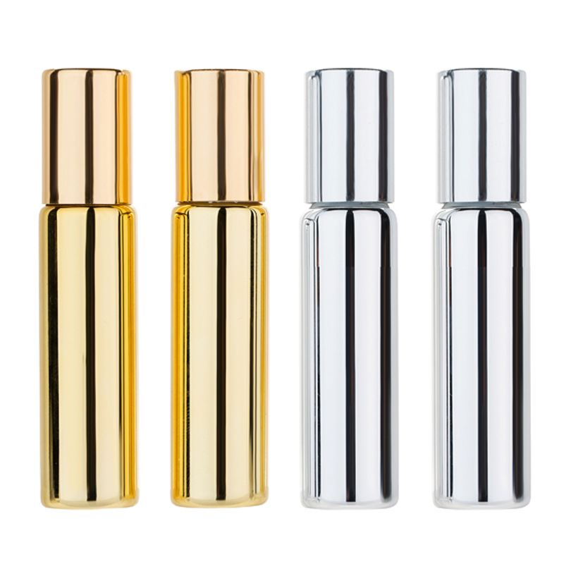 10ml Electroplate UV Glass Roll On Bottle Essential Oil Perfume Glass Bottle Silver Gold Black Color