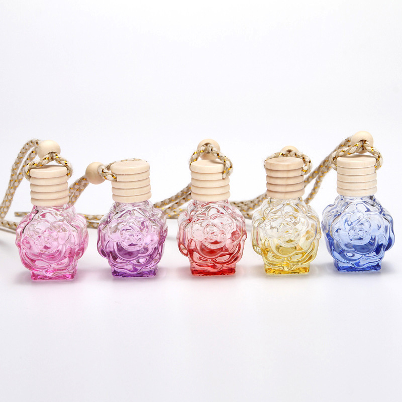 10ml Empty Color Rose Shaped Car Hanging Diffuser Bottle Glass Perfume Bottles for Air Freshener