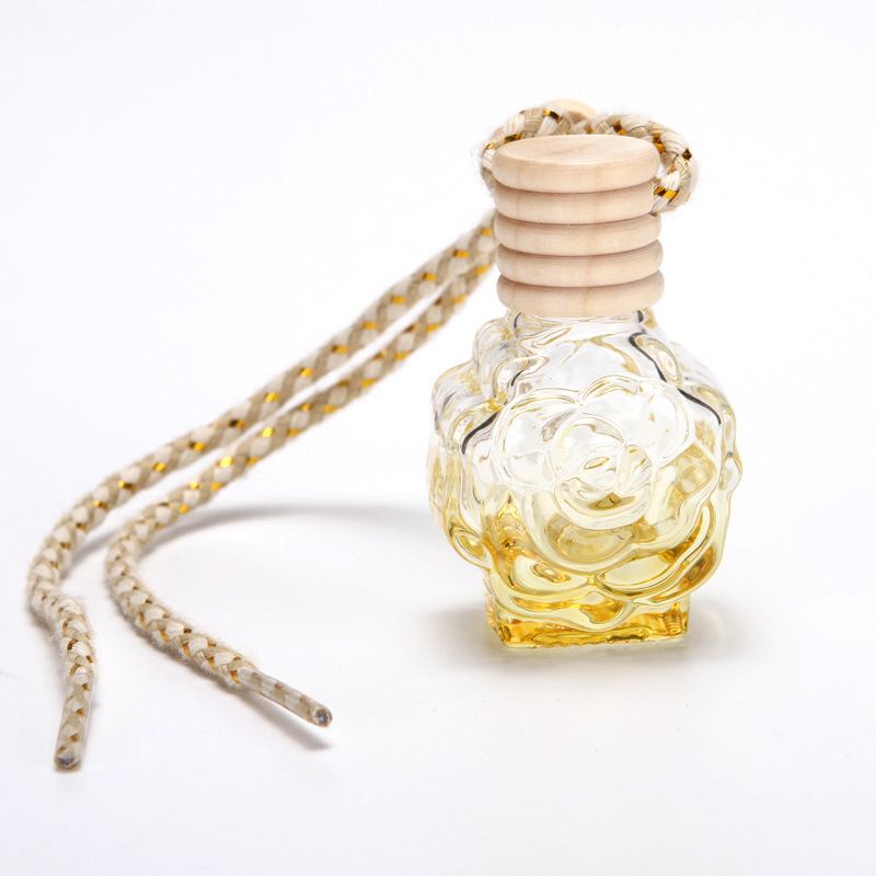 10ml Empty Color Rose Shaped Car Hanging Diffuser Bottle Glass Perfume Bottles for Air Freshener