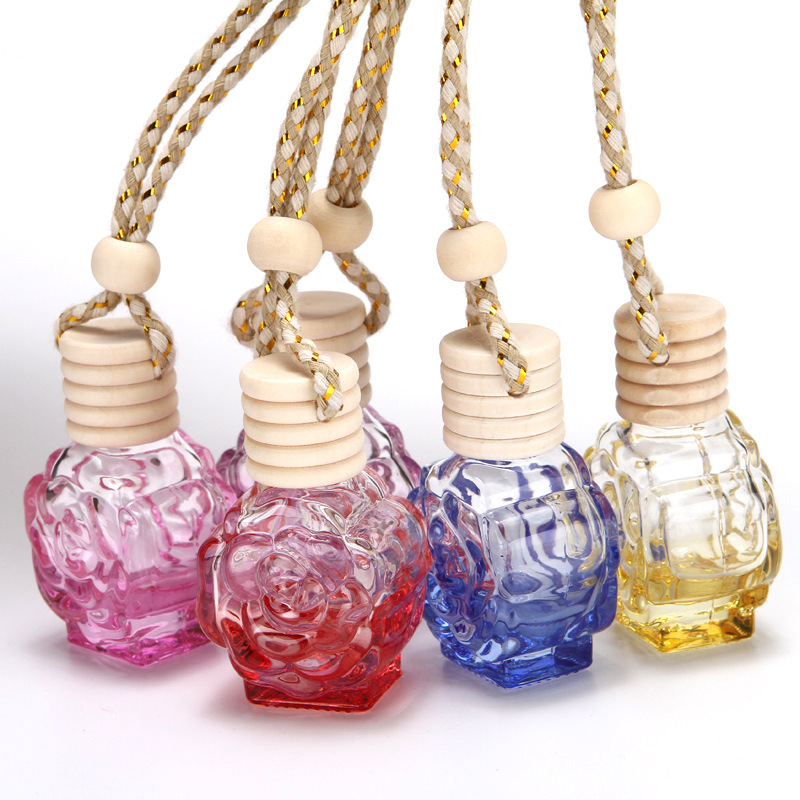 10ml Empty Color Rose Shaped Car Hanging Diffuser Bottle Glass Perfume Bottles for Air Freshener