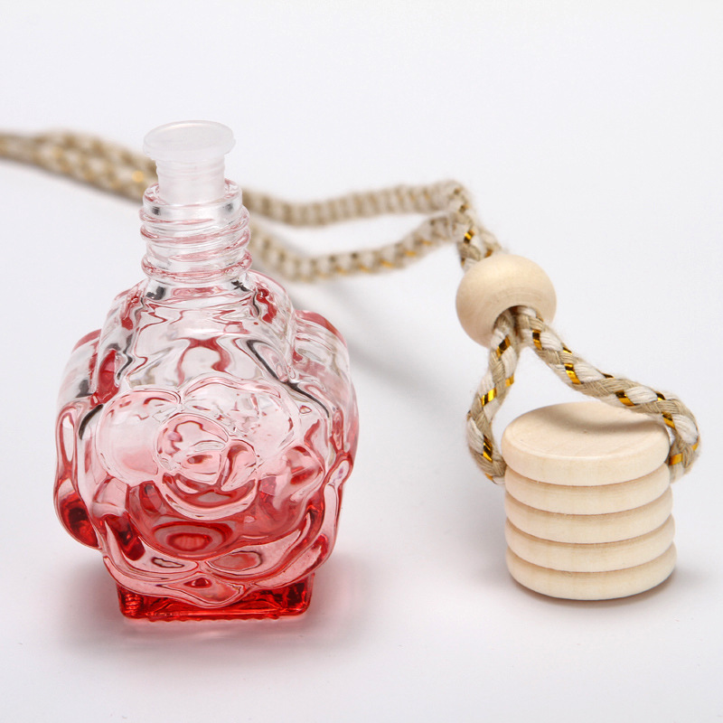 10ml Empty Color Rose Shaped Car Hanging Diffuser Bottle Glass Perfume Bottles for Air Freshener