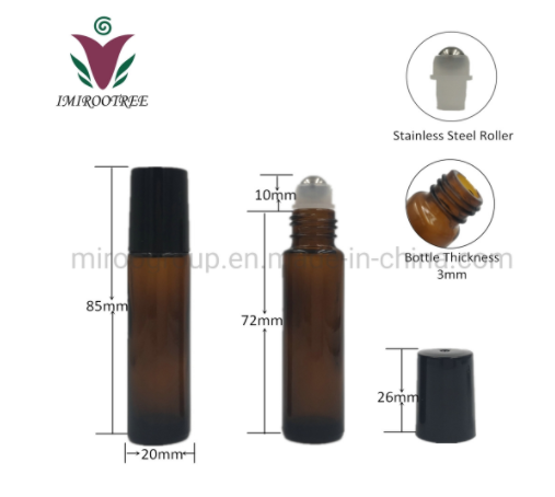 10ml Empty amber Glass Roller Bottles with Stainless Steel Metal Roll On Ball include opener funnel Essential oils roller