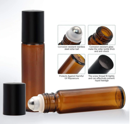 10ml Empty amber Glass Roller Bottles with Stainless Steel Metal Roll On Ball include opener funnel Essential oils roller