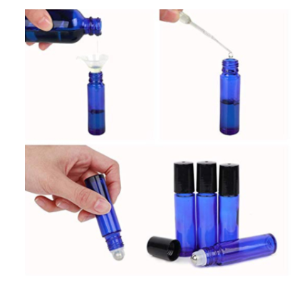 10ml Empty amber Glass Roller Bottles with Stainless Steel Metal Roll On Ball include opener funnel Essential oils roller