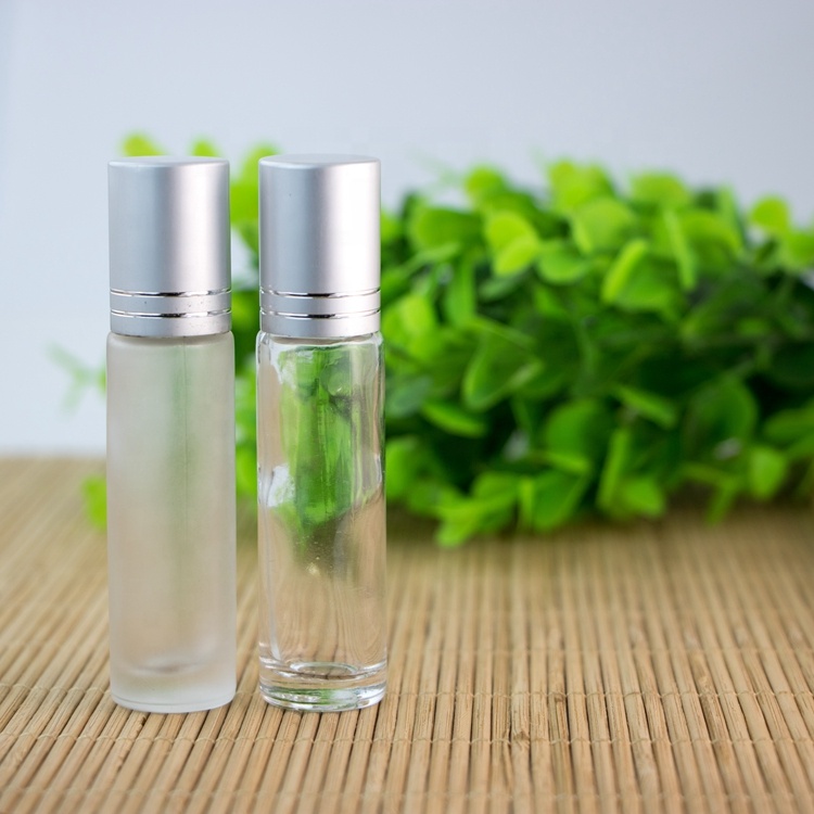 10ml Essential Oil transparent frosted Glass 10ml Roll On Bottle With Stainless Steel Ball And Metal Closure