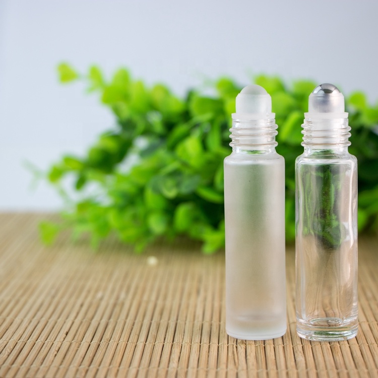 10ml Essential Oil transparent frosted Glass 10ml Roll On Bottle With Stainless Steel Ball And Metal Closure