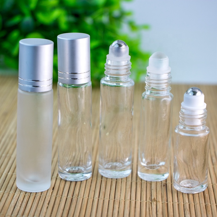 10ml Essential Oil transparent frosted Glass 10ml Roll On Bottle With Stainless Steel Ball And Metal Closure