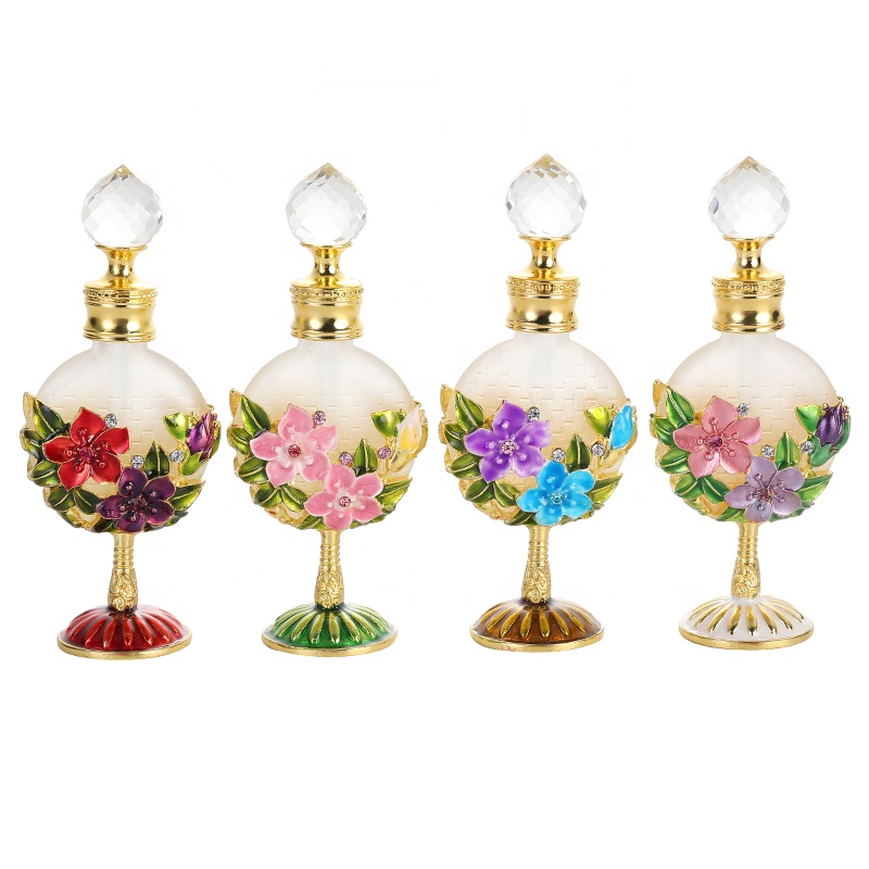 10ml European Middle East Metal Alloy Patent Apricot Flower Perfume Bottle Glass Essential Oil Attar Bottle Factory Outlet#81166