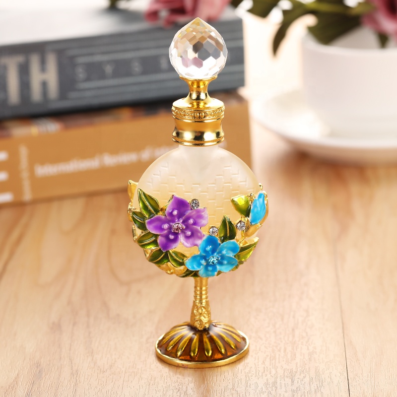 10ml European Middle East Metal Alloy Patent Apricot Flower Perfume Bottle Glass Essential Oil Attar Bottle Factory Outlet#81166