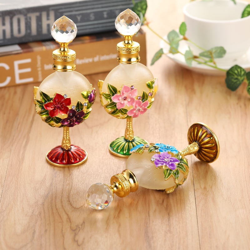 10ml European Middle East Metal Alloy Patent Apricot Flower Perfume Bottle Glass Essential Oil Attar Bottle Factory Outlet#81166