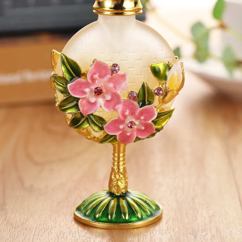 10ml European Middle East Metal Alloy Patent Apricot Flower Perfume Bottle Glass Essential Oil Attar Bottle Factory Outlet#81166
