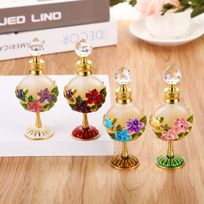 10ml European Middle East Metal Alloy Patent Apricot Flower Perfume Bottle Glass Essential Oil Attar Bottle Factory Outlet#81166