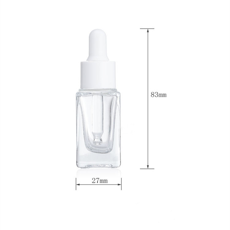 10ml Flat Square Glass Serum Bottle with White Dropper Essential Oil Bottle