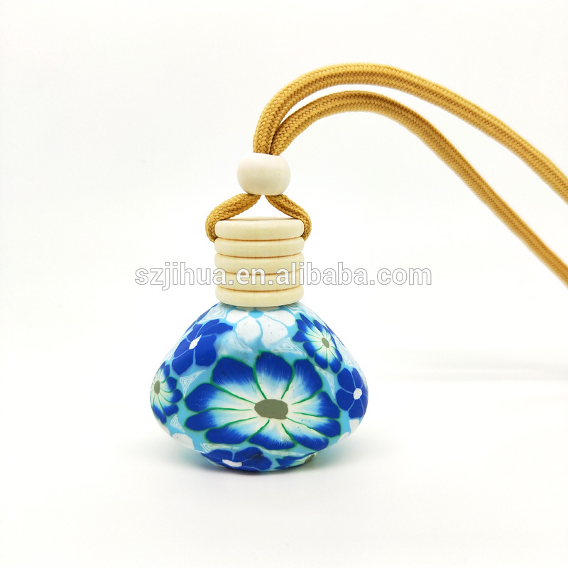 10ml Flower Hanging Rope Wooden Cap Polymer Clay car Air freshener bottle