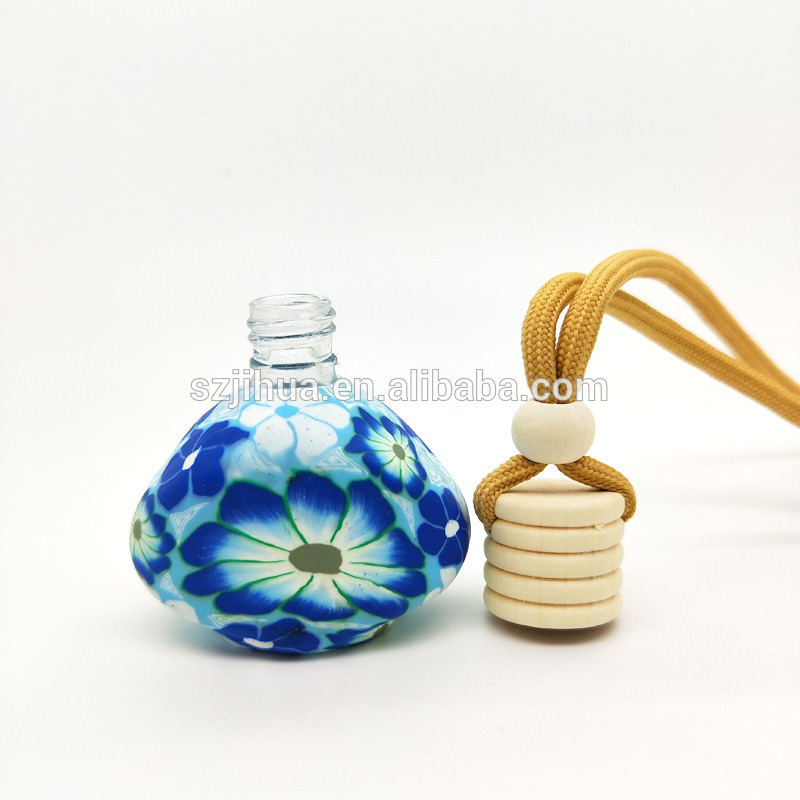10ml Flower Hanging Rope Wooden Cap Polymer Clay car Air freshener bottle