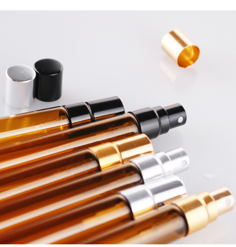 10ml Fragrance perfume tea glass tube spray aluminum perfume bottle brown travel portable spray bottle empty bottle