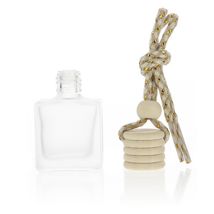 10ml Frosted Empty Fragrance Square Hanging Car Perfume Bottle Small Diffuser Bottles With Bamboo Cap