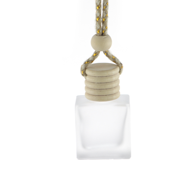 10ml Frosted Empty Perfume Fragrance Square Glass Bottle Hanging Car Diffuser Bottle With Bamboo Cover
