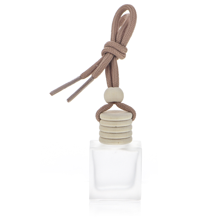 10ml Frosted Empty Perfume Fragrance Square Glass Bottle Hanging Car Diffuser Bottle With Bamboo Cover