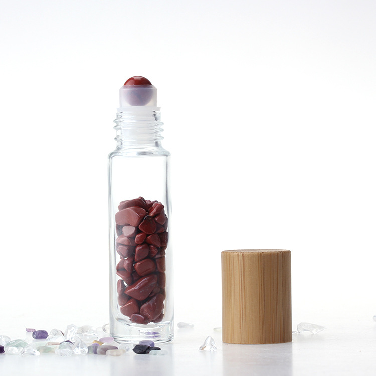 10ml Glass Essential Oil Roll On Bottle Crystal Gemstone Roller Bottle with Bamboo Lid