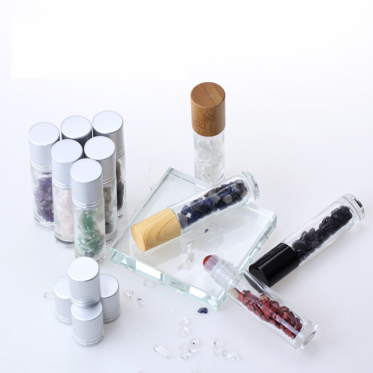10ml Glass Essential Oil Roll On Bottle Crystal Gemstone Roller Bottle with Bamboo Lid