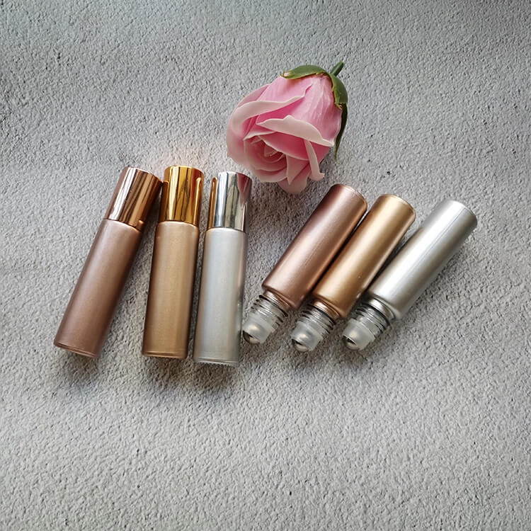 10ml Gold Silver Rose Gold Glitter Glass Roller Bottle with Steel Roller Ball for Essential Oil