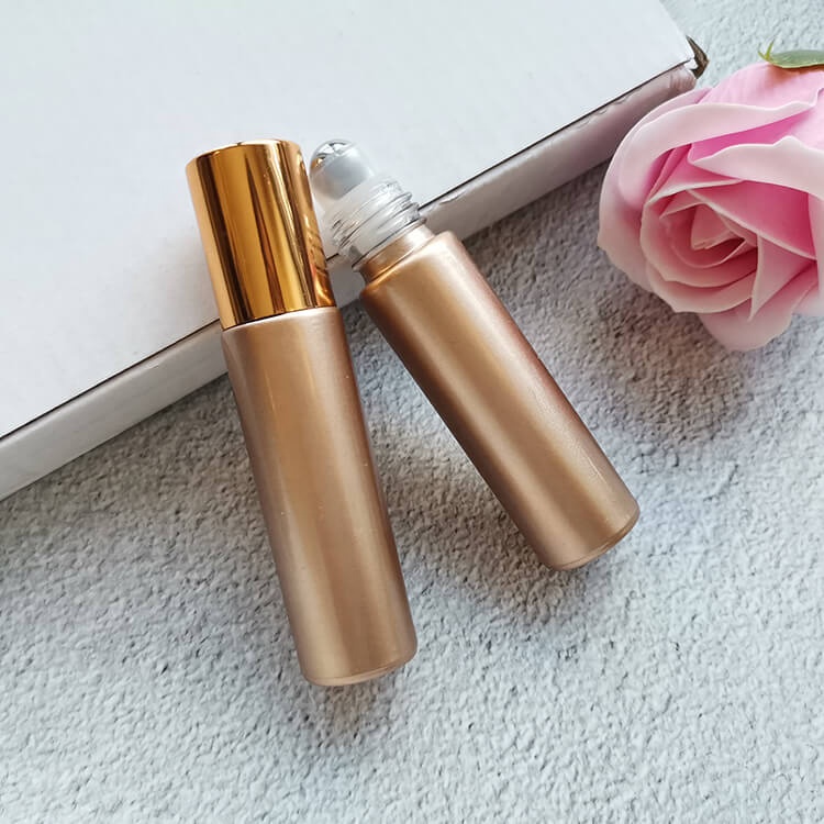 10ml Gold Silver Rose Gold Glitter Glass Roller Bottle with Steel Roller Ball for Essential Oil