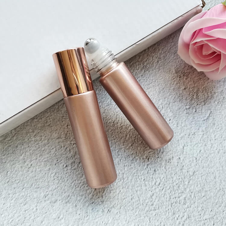 10ml Gold Silver Rose Gold Glitter Glass Roller Bottle with Steel Roller Ball for Essential Oil