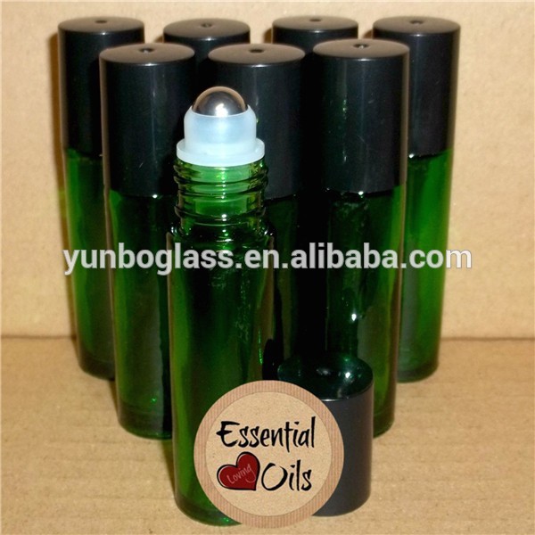 10ml Green Glass Bottle with Stainless Steel Roll On Ball for Essential Oil,Aromatherapy,Perfumes