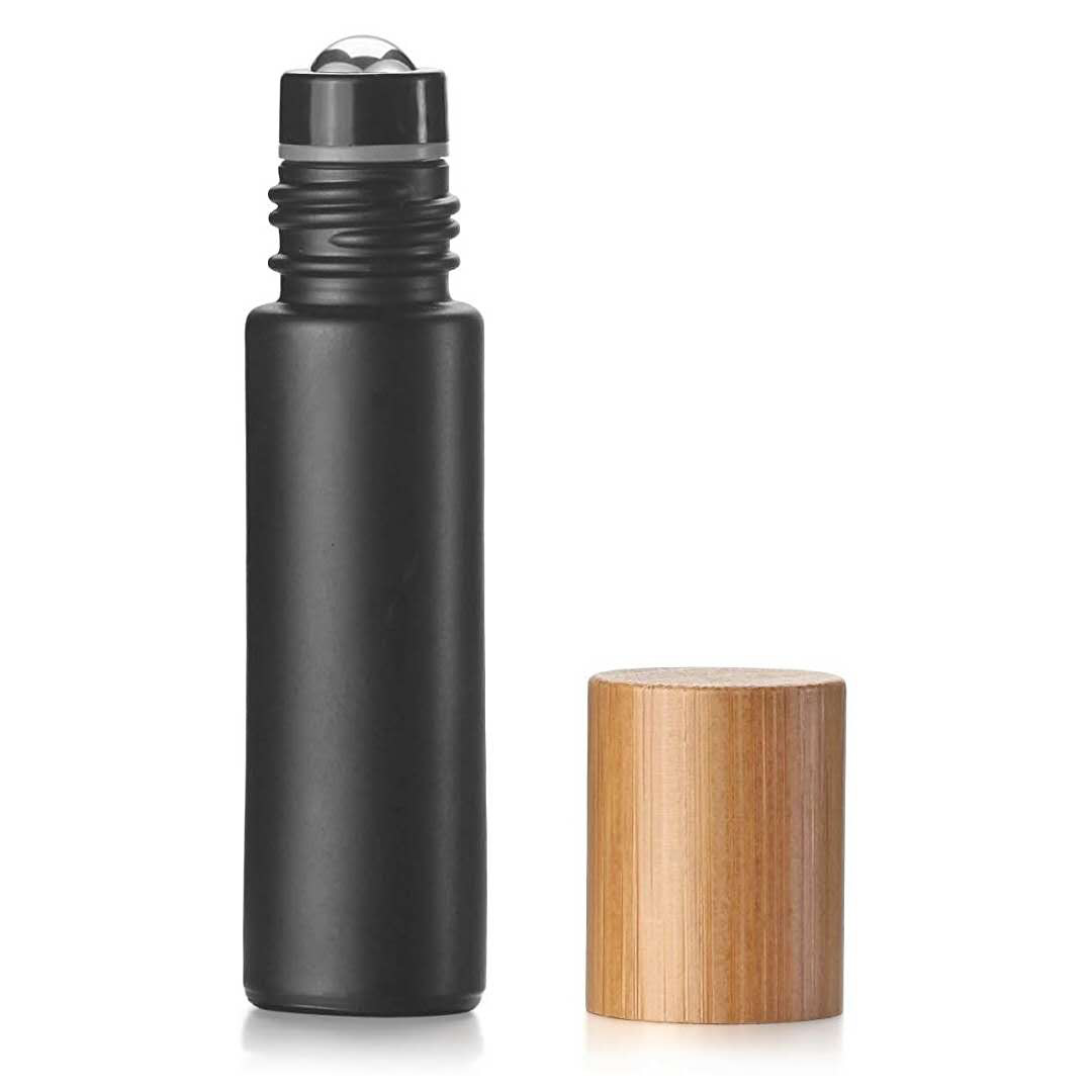 10ml In stock black perfume glass essential oil roller bottles with bamboo cap