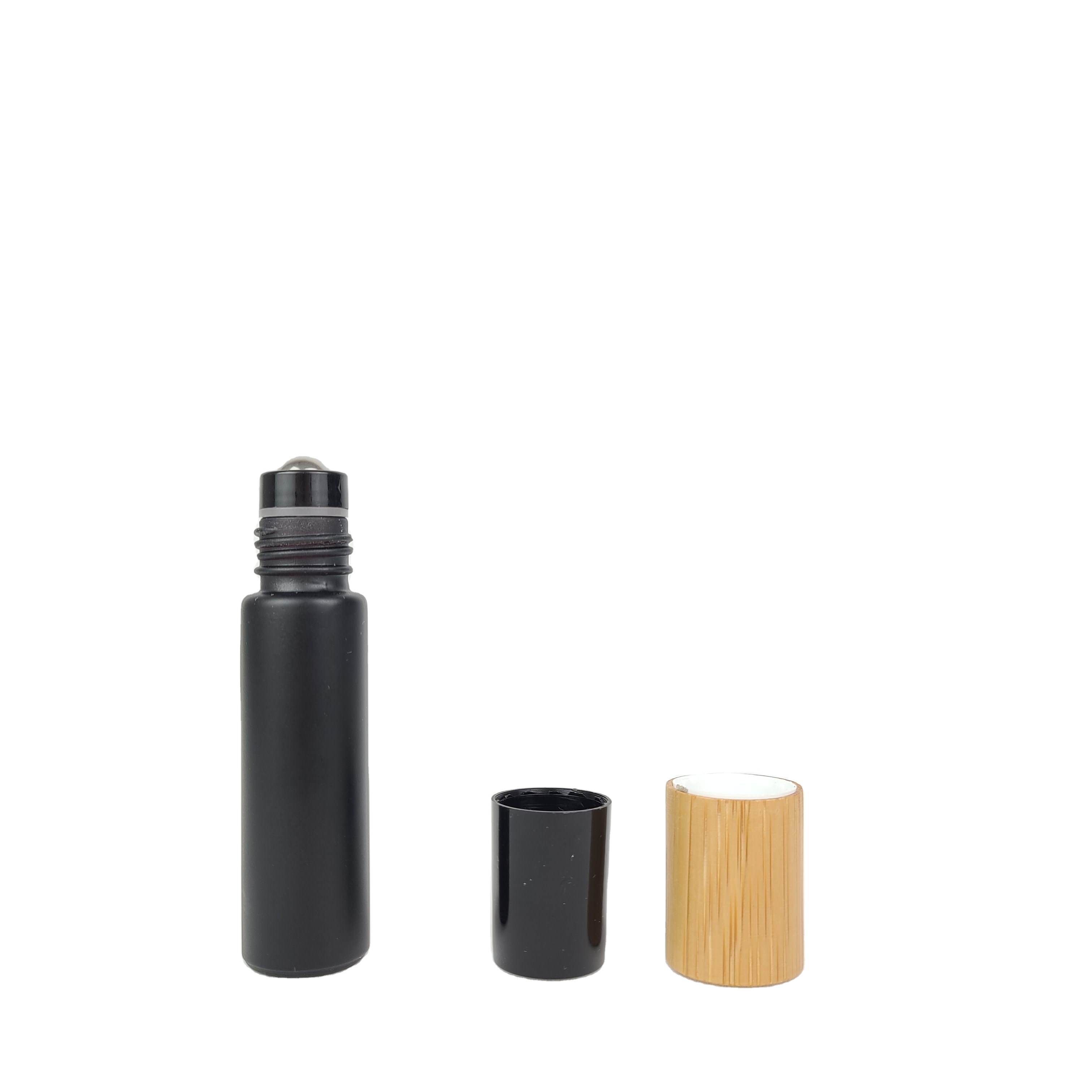 10ml In stock black perfume glass essential oil roller bottles with bamboo cap