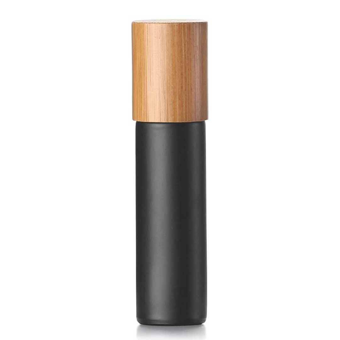 10ml In stock black perfume glass essential oil roller bottles with bamboo cap